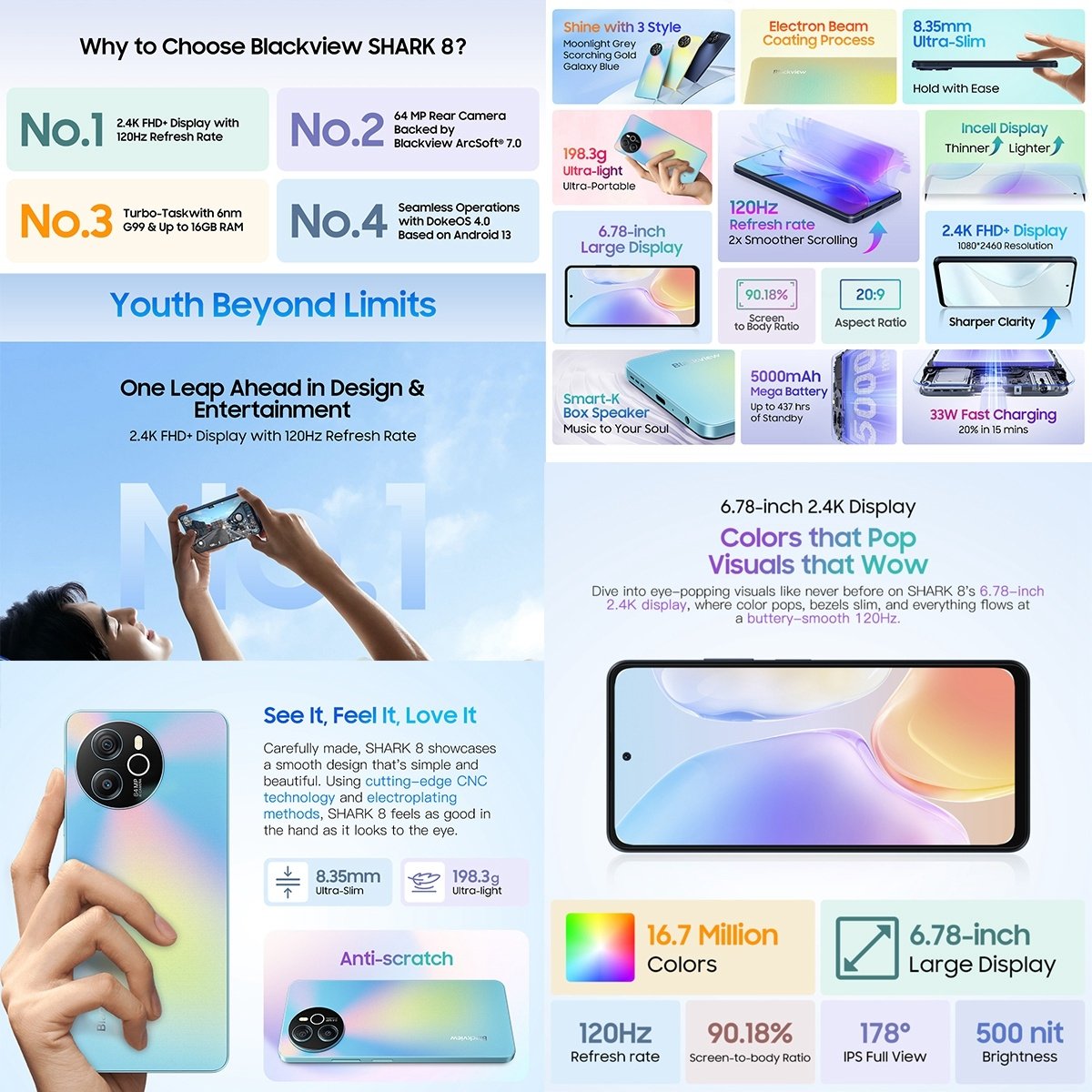 Fashion Global Blackview SHARK 8 8GB+256GB 6.78 inch Android 13 Smartphone Blackview SHARK 8